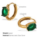 color: EH1066GNG Green Stone Gold Small Hoop Earrings