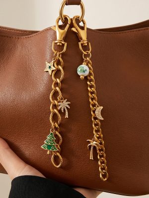 Sweet Cool Flower Natural Stone DIY Pendant Key Chain Plated 18K Gold Multi-Element Necklace