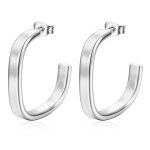 color: Square Wire Welded Pin Earrings Steel Color MS-072