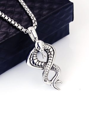 INS Stainless Steel Necklace Men's Personality Punk Retro Trendy Men's Snake-Shaped Pendant Ornament