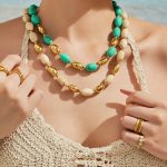 Oval Resin Stainless Steel Bracelet Women's Seaside Vacation Clavicle Chain High-End Jewelry Set