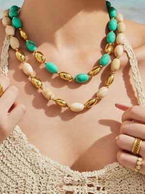 Oval Resin Stainless Steel Bracelet Women's Seaside Vacation Clavicle Chain High-End Jewelry Set