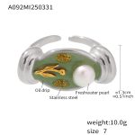 color: A092-Steel Color Freshwater Pearl Ring / size: US 7