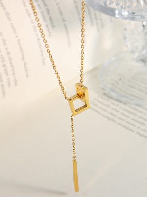 Same Geometric Square Long Tassel Necklace for Women Design Cold All-Match Clavicle Chain P819