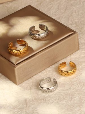 INS 18K Gold Plated Non-Fading Wheat Stainless Steel Open Ring Women's Jewelry