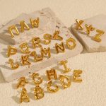 18K Gold Stainless Steel Bubbles 26 Alphabet Letter Earrings Simple Chubby Earrings