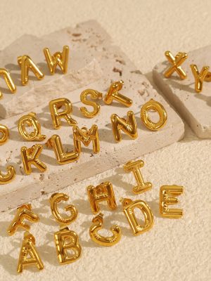 18K Gold Stainless Steel Bubbles 26 Alphabet Letter Earrings Simple Chubby Earrings