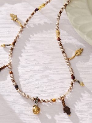 Freshwater Pearl Handmade Beaded Necklace round Beads Natural Stone Pendant Collarbone Necklace Bracelet