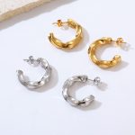 INS Earrings Stainless Steel Twist Geometric Earrings 18K Gold Irregular C- Shaped Earrings Waterproof