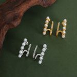Commuter Personality Affordable Luxury Inlaid Highlight Imitation Pearl Czech Diamond Double-Layer Design Stainless Steel Earrings