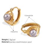 color: EH1092GYG Gray Bead Gold Hoop Earrings