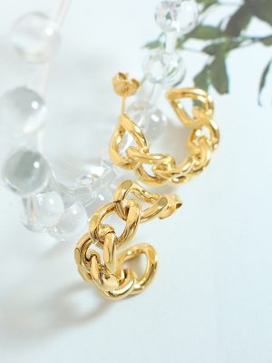 Cold Twist Hollow C- Shaped Earrings Stainless Steel 18K Gold Plating Stud Earrings F322