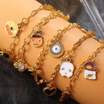 New Halloween Party DIY Ghost Pendant Bracelet Stainless Steel Plated 18K Gold Bracelet for Women