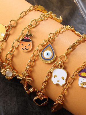New Halloween Party DIY Ghost Pendant Bracelet Stainless Steel Plated 18K Gold Bracelet for Women