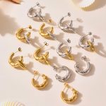 Personalized C- Shaped Irregular Color-Block Ear Stud Earrings Stainless Steel 18K Gold All-Match Non-Falling Decoration