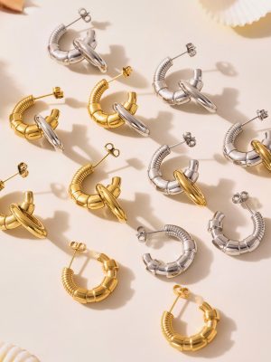 Personalized C- Shaped Irregular Color-Block Ear Stud Earrings Stainless Steel 18K Gold All-Match Non-Falling Decoration