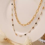 Simple All-Match Stainless Steel Natural Stone Necklace Twin 18K Gold Plating Women