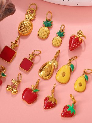 New Cartoon Drip Oil Fruit DIY Pineapple Pendant Stainless Steel 18K Gold Plating Dopamine Accessories