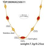 color: TXP280-Gold Red Glass Stone Necklace 40+5cm