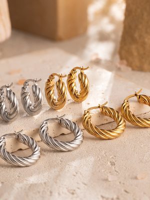 Stainless Steel Winding Twist Earrings Women's Light Luxury round Plated 18K Ear Ring All-Match Earrings