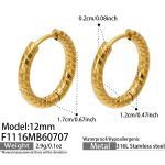 color: F1116-Spiral Texture Gold Earrings -Inner Diameter 12mm