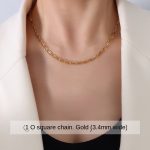 color: P1120-Gold O Letter Square Wire Chain -40+5cm