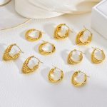 Retro-line stainless steel earrings, light luxury gold unique no color fading ear ornaments for women, geometric style.