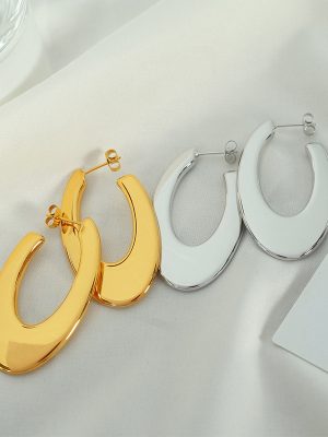 Personalized and Exaggerated Earrings Geometric Wide Glossy Design Stainless Steel Plated 18K Gold Large C- Shaped Earrings Refined Grace