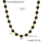 color: P1347-Gold Black Agate Bamboo Joint Necklace