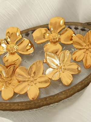 French Court Vintage Golden Flower Advanced Design Stainless Steel Earrings Earrings Female Temperament