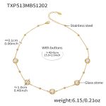 color: TXP513-White Glass Stone Gold Necklace 42+5cm
