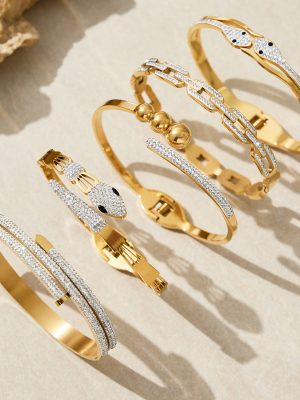 Inlaid Zircon Stainless Steel Snap Joint Bracelet Combination Full Diamond Spirit Snake Bracelet