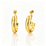 Geometric C- shaped double-layer polished stainless steel earrings, light luxury high-end gold three-layer twin fine circle ear accessories.