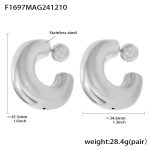 color: F1697-Steel Color C Shape Hollow Earrings