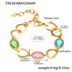 color: TXE283-Gold Mixed Colors Glass Stone Bracelet 15+5cm