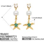 color: F057-I Style Blue Color Zircon Starfish Gold Earrings