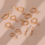 Classic Simple Cross Micro Zircon-Inlaid Pendant Ear Clip U-Shaped Glossy PVD Gold Plated Color Retention Ear Clip