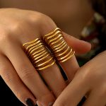Commuter Hollow Multi-Layer Line Ring Retro Exaggerated Stainless Steel Gold Plated Bone Joint Index Finger Ring