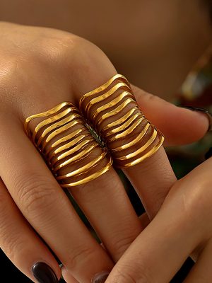 Commuter Hollow Multi-Layer Line Ring Retro Exaggerated Stainless Steel Gold Plated Bone Joint Index Finger Ring