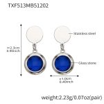 color: TXF513-Blue Color Faceted Stone Steel Color Earrings
