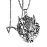 Round Brand Wolf Head Geometric Cross Necklace Stainless Steel Retro Pendant Ornaments