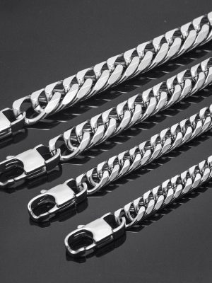 2026 New Stainless Steel Cuban Link Chain Double Buckle Grinding Surface Men's Necklace Large Chunky Chain Necklace
