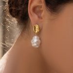 Stainless Steel Special-Shaped Artificial Pearl Earrings 18K Gold Earrings French Advanced