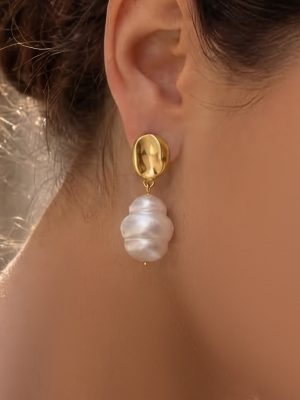 Stainless Steel Special-Shaped Artificial Pearl Earrings 18K Gold Earrings French Advanced