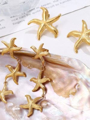 Ocean Series Earrings Starfish Stud Earrings Exaggerated Versatile Earrings for Summer Women