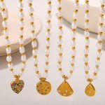 New French Retro Freshwater Pearl Necklace Stainless Steel 18K Gold Plating Shell Jeweled Pendant Necklace Women