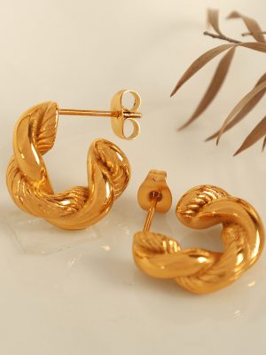 Classic Earrings 18K Gold-Plated Stainless Steel Twist Design Earrings