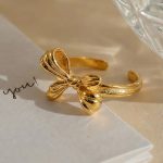 Stainless Steel Bow Opening Little Finger Ring 18K Gold Plating Ins Elegant Ring Does Not Fade Ornament