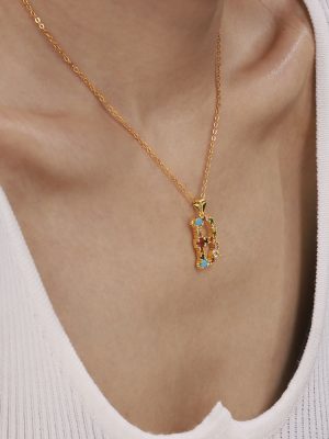 Copper Micro Inlay Colorful Zircon 26 English Letter Personality Individual Pendant Hip Hop Clavicle Chain