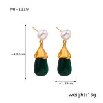 color: F1119-Gold Green Resin Earrings